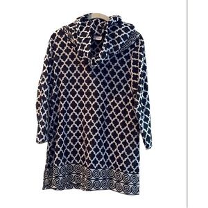 Gretchen Scott Womens TopTunic  Black White Cotton Light Cowl Neck Small